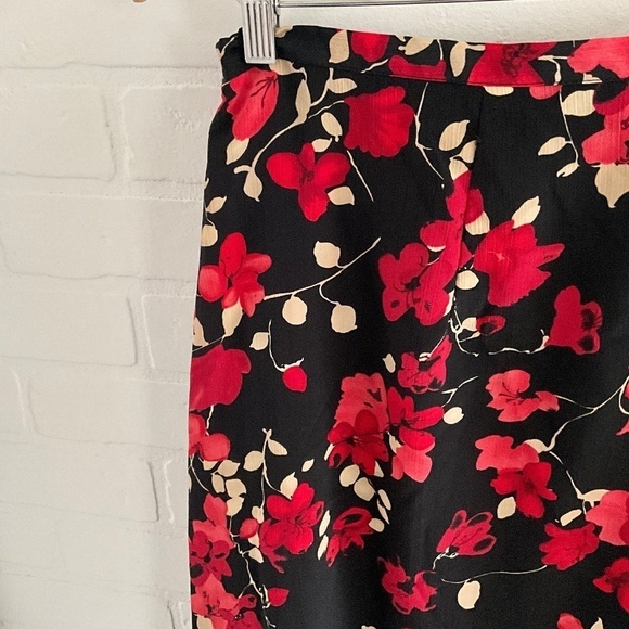 Vintage 90s Maxi skirt Black/red/cream floral Column Pull-on Dark romantic XL - Picture 2 of 8